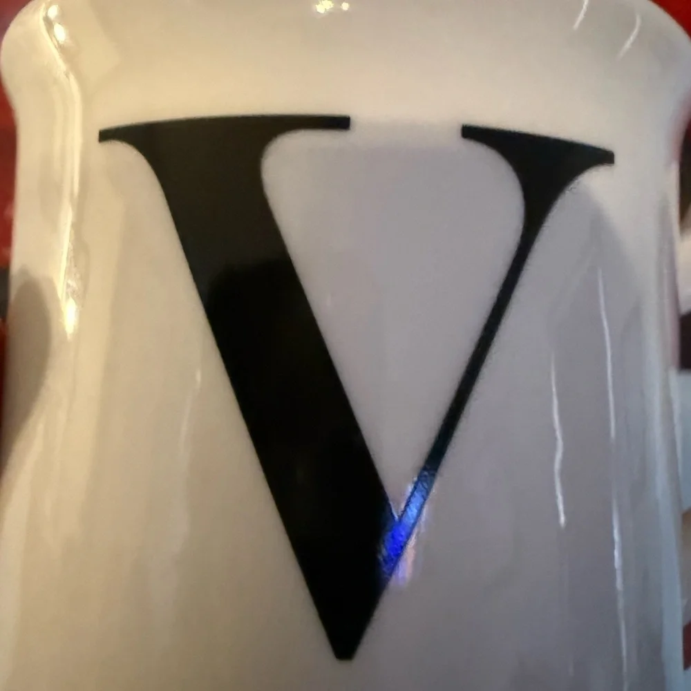 Williams Sonoma White Mug with Black Monogram V